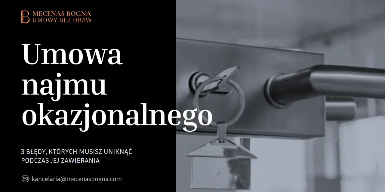 Klucz do drzwi z breloczkiem w kształcie domu, symbolizujący umowę najmu okazjonalnego. Dowiedz się, jak uniknąć błędów przy jej zawieraniu.