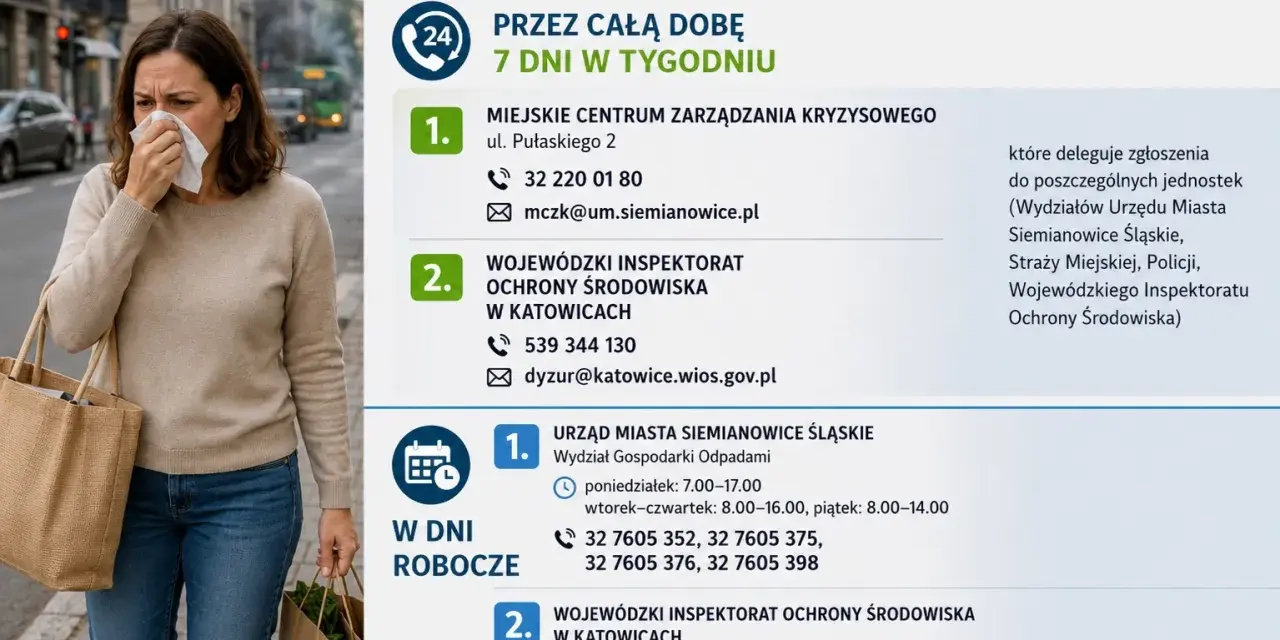 Kobieta zatyka nos chusteczką. Informacja, gdzie zgłosić smród od sąsiada: Miejski Ośrodek Zarządzania Kryzysowego, Wojewódzki Inspektorat Ochrony Środowiska.