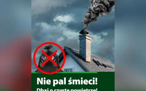 Dymiący komin i przekreślony worek ze śmieciami. To apel o przestrzeganie wymogu ochrony przed zadymieniem sąsiadów i dbanie o czyste powietrze.