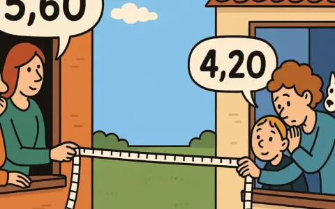 Sąsiedzi mierzą odległość okna od granicy działki. Jeden mówi "5,60", drugi "4,20".