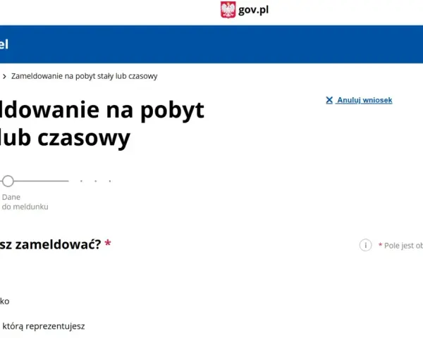 Strona mObywatel: zameldowanie na pobyt stały lub czasowy. Wybierz, kogo chcesz zameldować, aby dokonać zmiany adresu zameldowania.