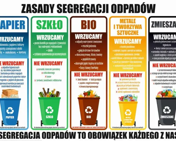 Zasady segregacji odpadów: papier, szkło, bio, metale i tworzywa sztuczne, zmieszane. Dbaj o środowisko, segreguj śmieci!