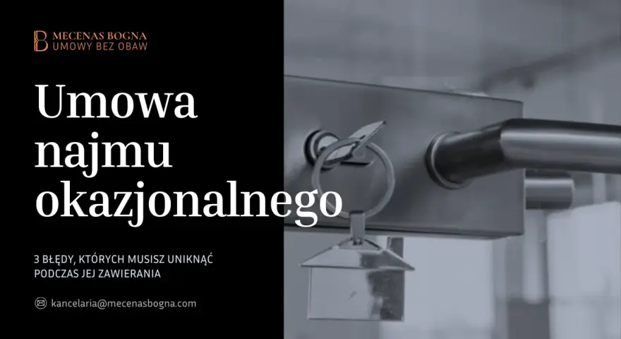 Klucz do drzwi z breloczkiem w kształcie domu, symbolizujący umowę najmu okazjonalnego. Dowiedz się, jak uniknąć błędów przy jej zawieraniu.