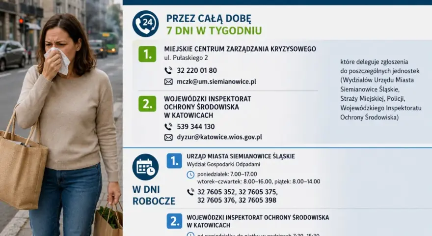 Kobieta zatyka nos chusteczką. Informacja, gdzie zgłosić smród od sąsiada: Miejski Ośrodek Zarządzania Kryzysowego, Wojewódzki Inspektorat Ochrony Środowiska.
