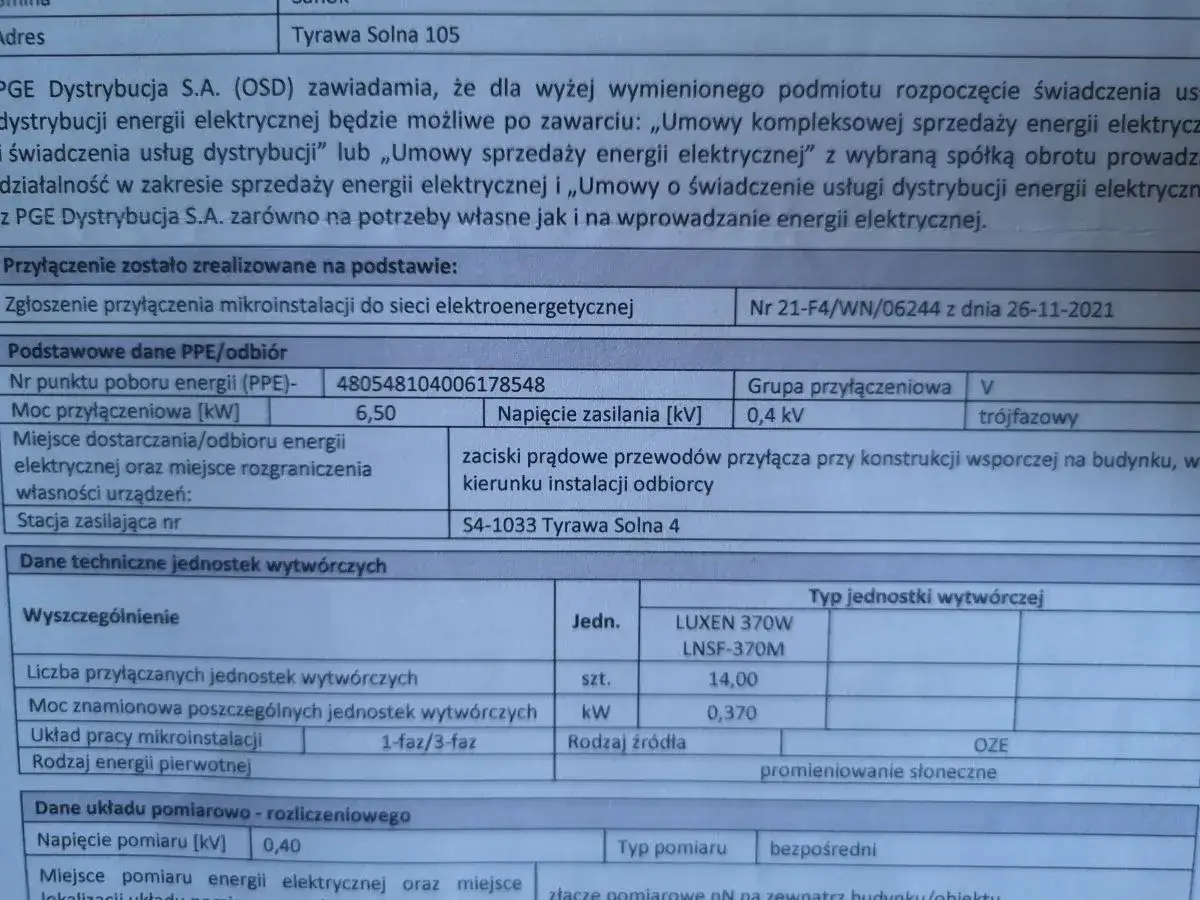 wniosek o zwiększenie mocy przyłączeniowej wzór