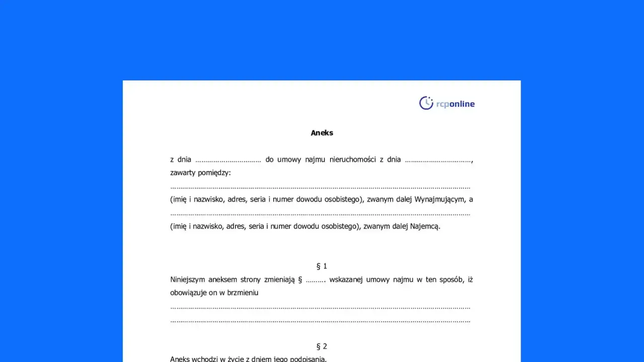 Aneks do umowy najmu okazjonalnego, wprowadzający zmiany w istniejących warunkach.