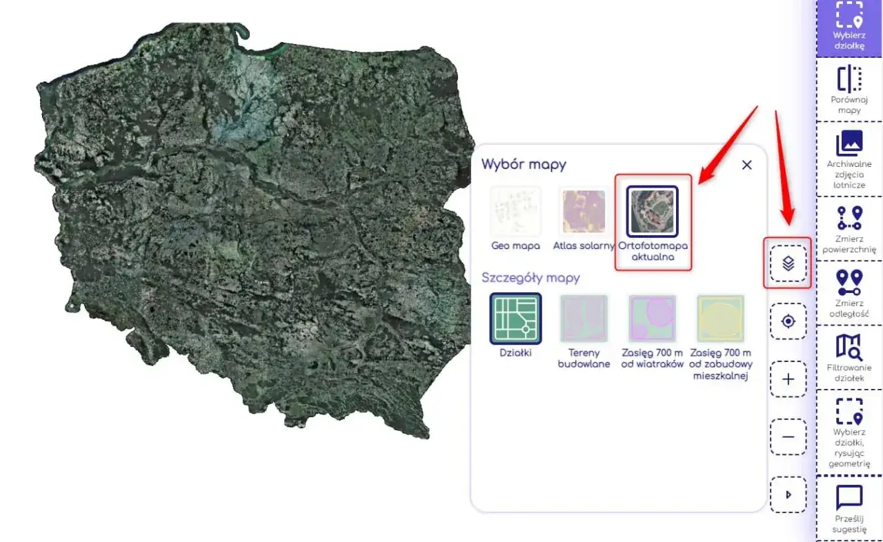 Mapa geoportalu z zaznaczonymi granicami osiedli