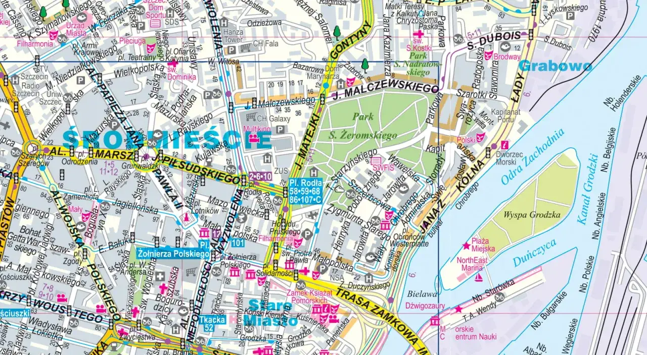 Mapa Szczecina największe spółdzielnie mieszkaniowe