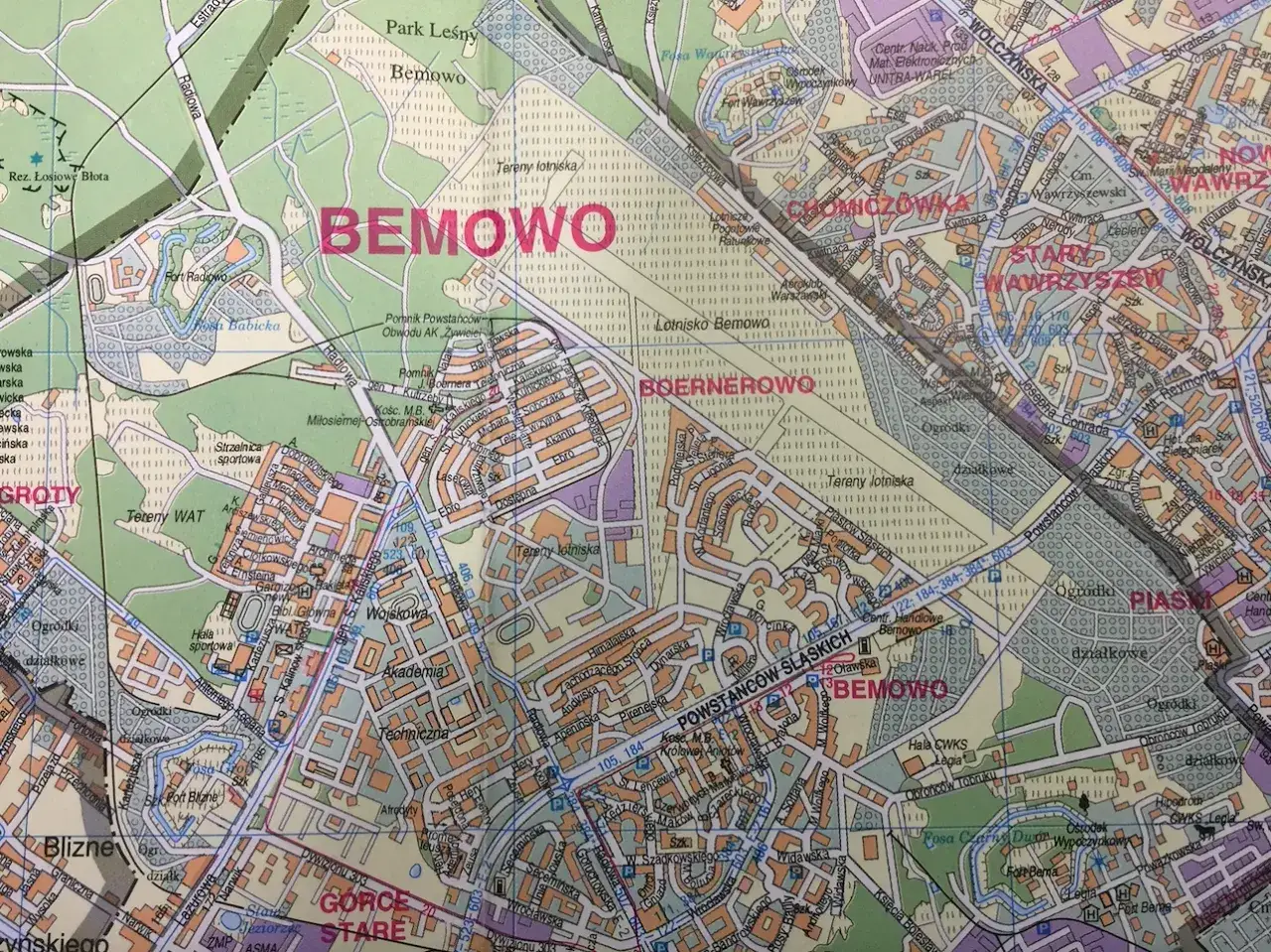 Mapa Bemowo Lotnisko z zaznaczeniem metra i osiedli
