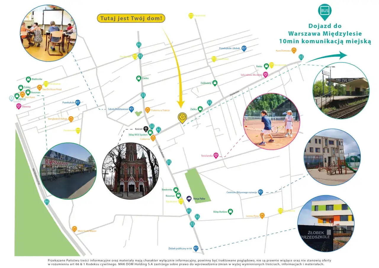 Mapa osiedla z zaznaczonymi punktami handlowymi