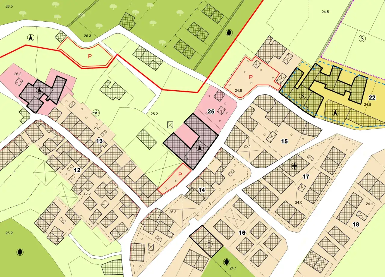 mapa planu zagospodarowania przestrzennego z zaznaczonymi strefami